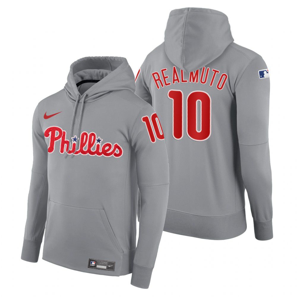 Men Philadelphia Phillies #10 Realmuto gray road hoodie 2021 MLB Nike Jerseys
